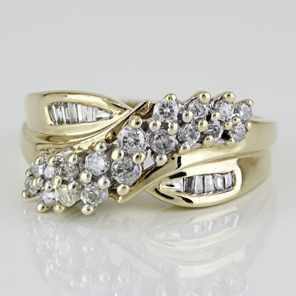 Vintage 10K Yellow Gold and Diamond Waterfall Cocktail / Anniversary Band Ring - Picture 1 of 11